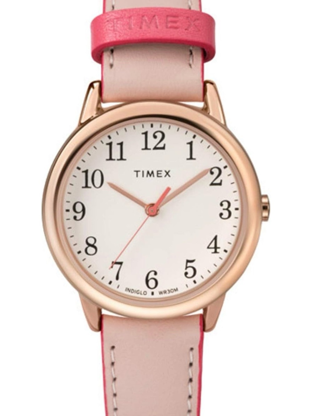 Timex Womenβs Easy Reader Watch Rose Gold 30mm Pink Leather Strap